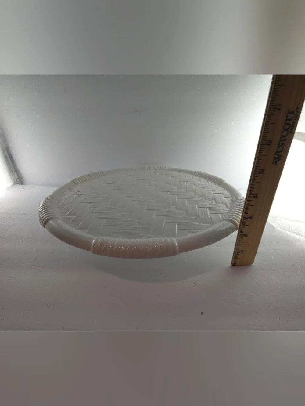 Este Ceramiche Italy White Basketweave Cake Pedestal, Vintage